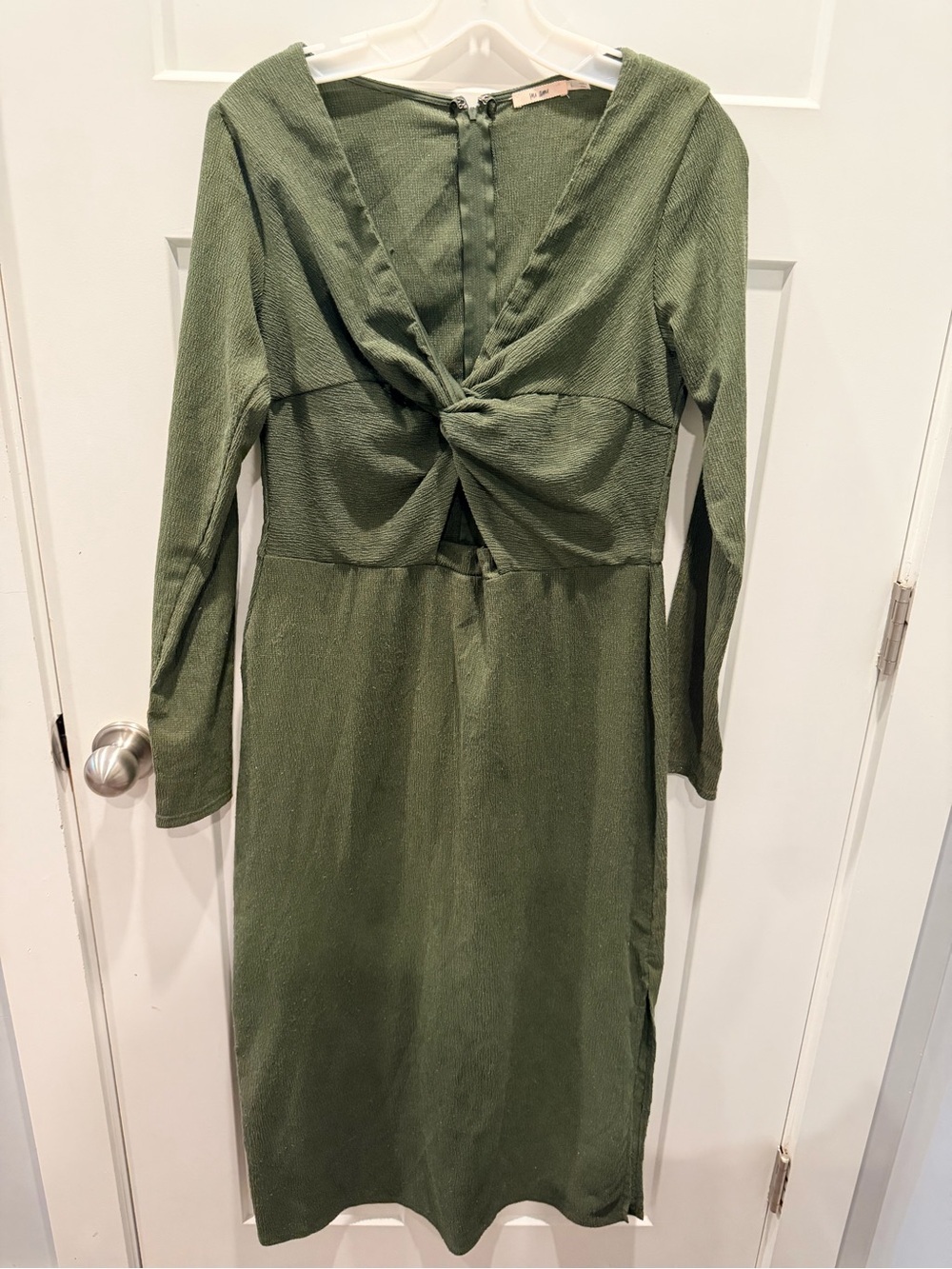 Mi Ami Olive Green Twist Front Cutout Midi Dress Size Large